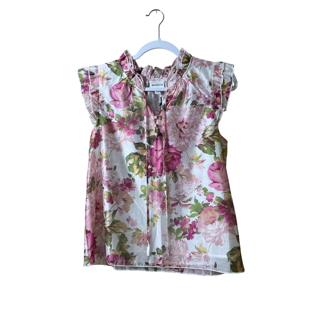 Bailey‎ 44 Floral Ruffle Cap Sleeve Blouse Size M Cottagecore Romantic Pink Top